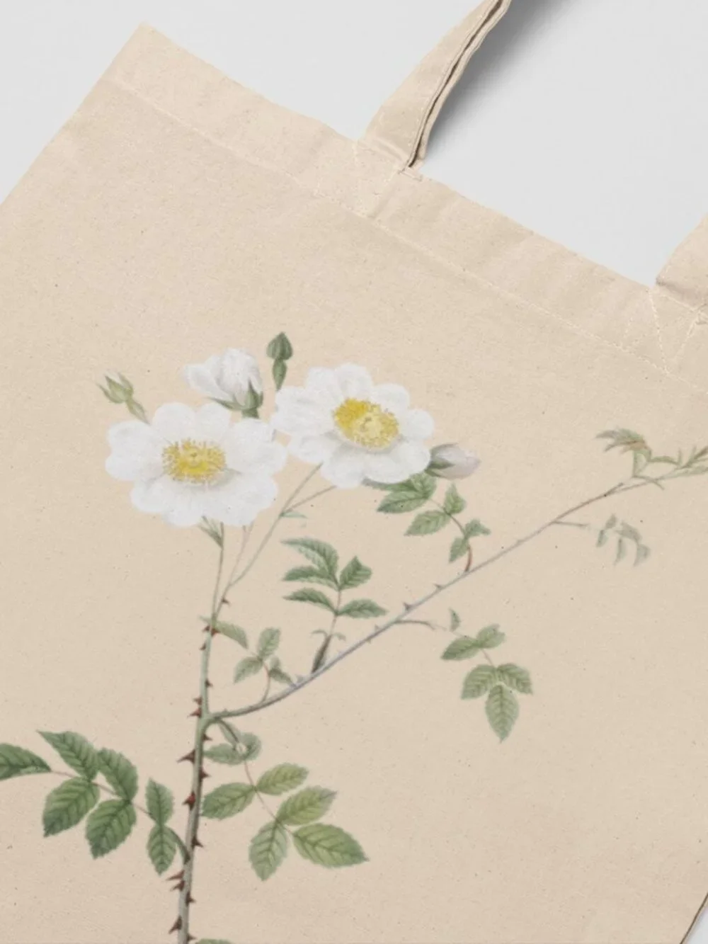 Field Rose Vintage Floral Print Graphic Canvas Tote Bag